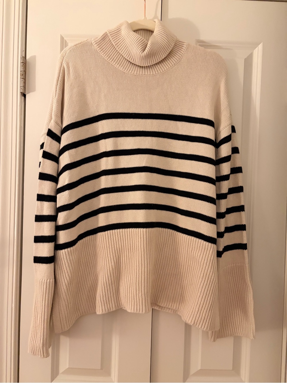 Gap 100% cotton relaxed fit striped turtleneck knit long sleeve sweater medium